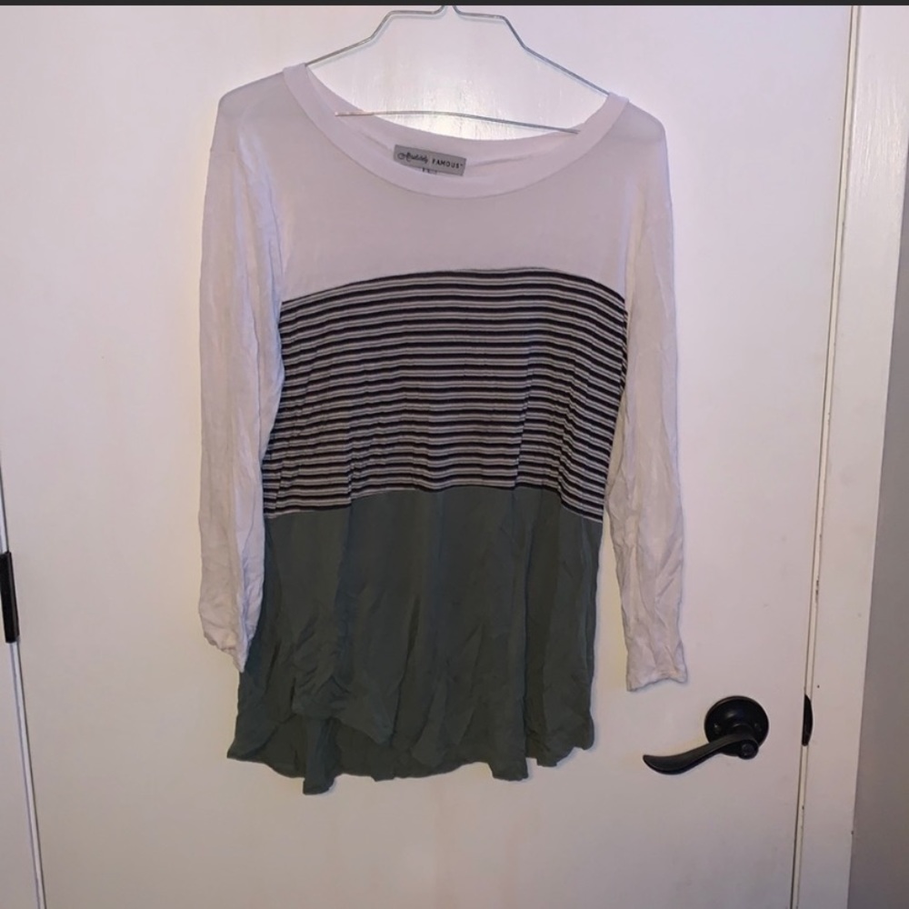 Absolutely Famous white and green striped long sleeve. Size Large